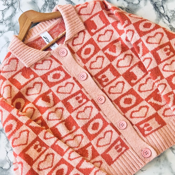 ASOS Violet Romance Collared Cardigan in Love Print - Picture 5 of 8